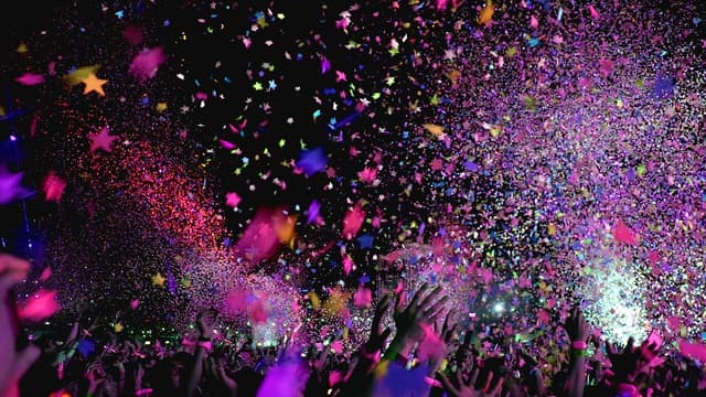 A picture of a party with lots of confetti